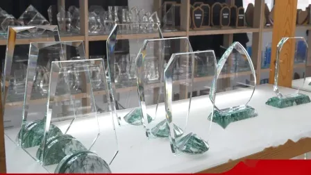 Troféu de estrela de cristal personalizado, troféu de mão de cristal de vidro de coluna de alumínio azul